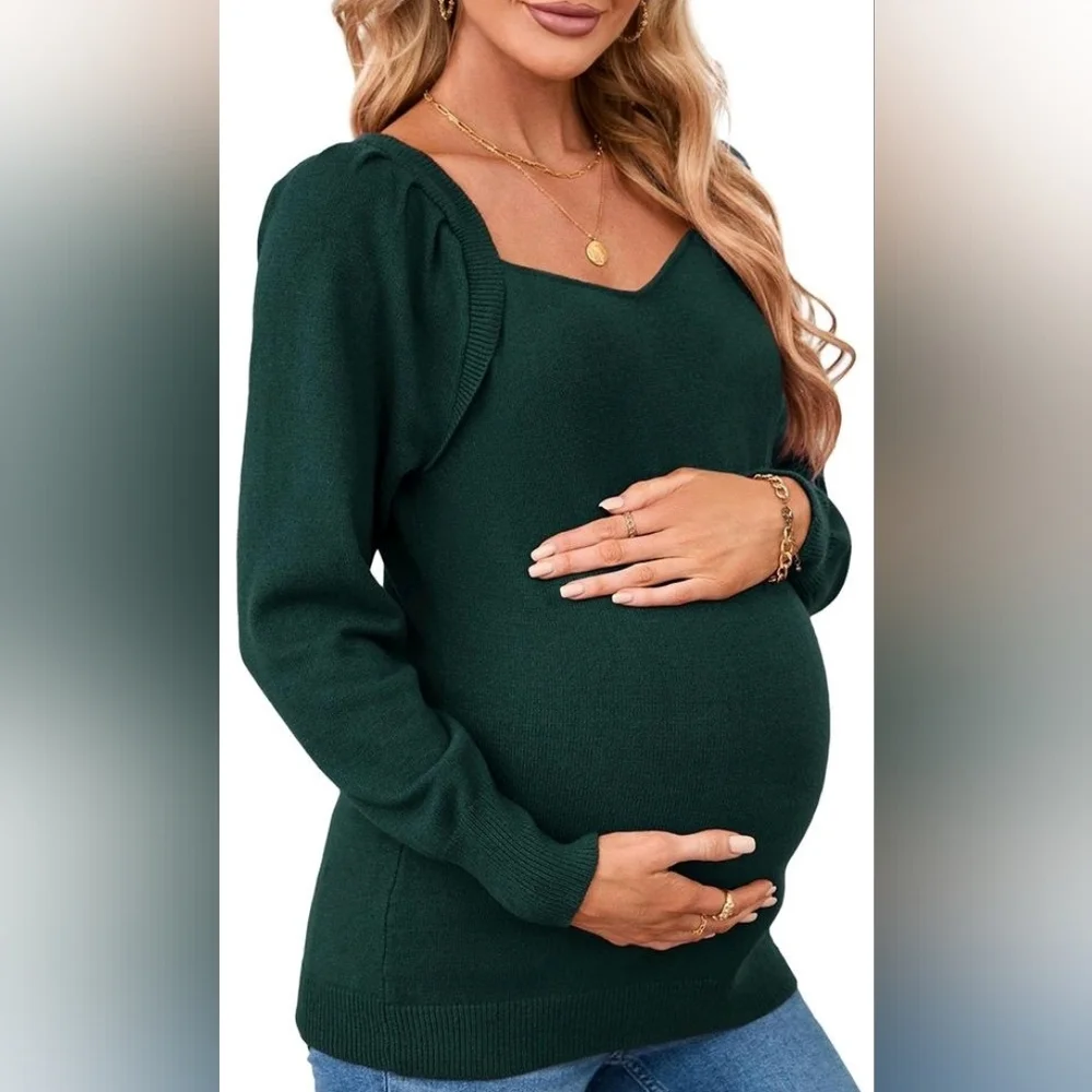 NWT! Womens Medium Dark Green Maternity Long Sleeve Sweater